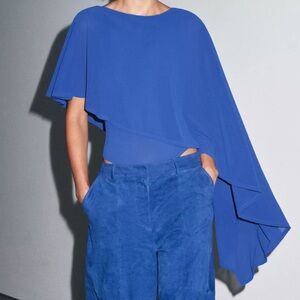 Zara Blue Asymmetric Cape Bodysuit